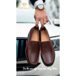 Giày công sở da bò trơn mũi tròn tăng chiều cao 6cm